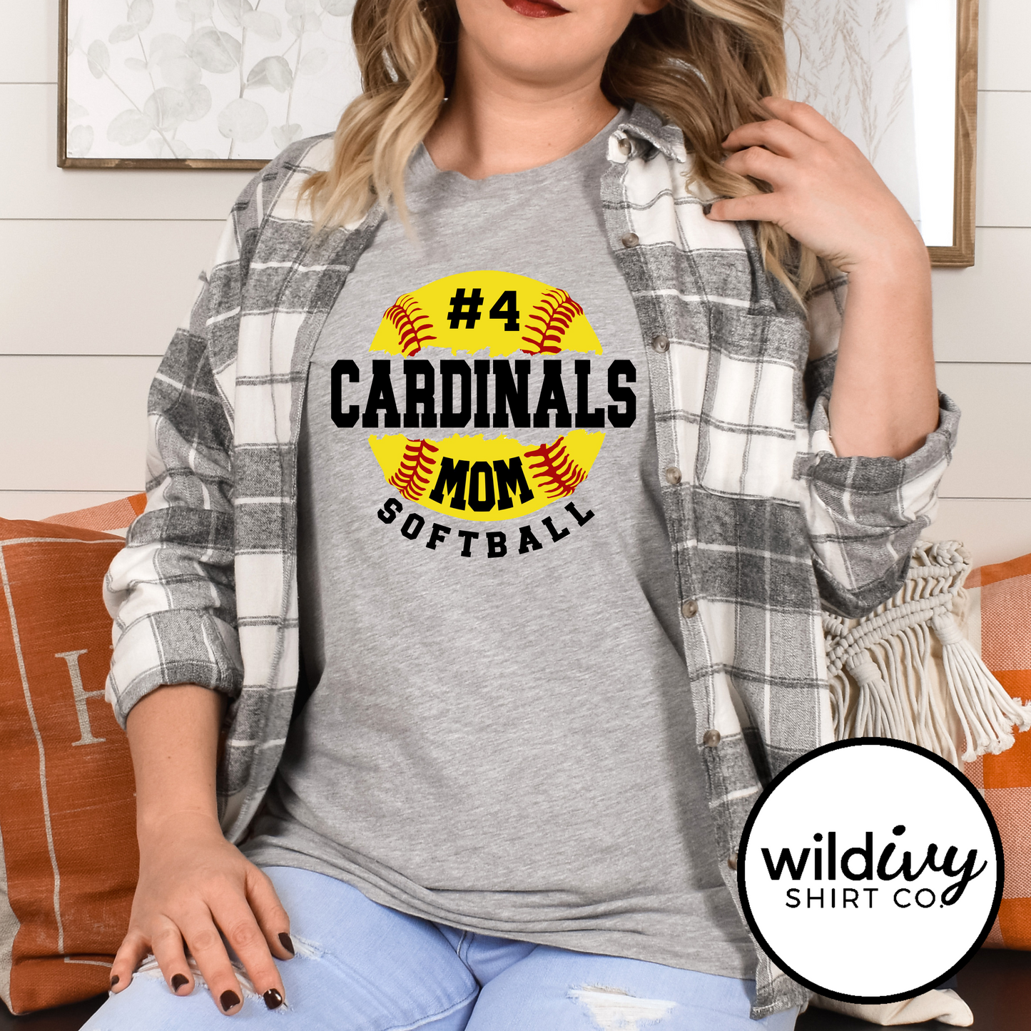 CUSTOM NUMBER Cardinals Mom Softball