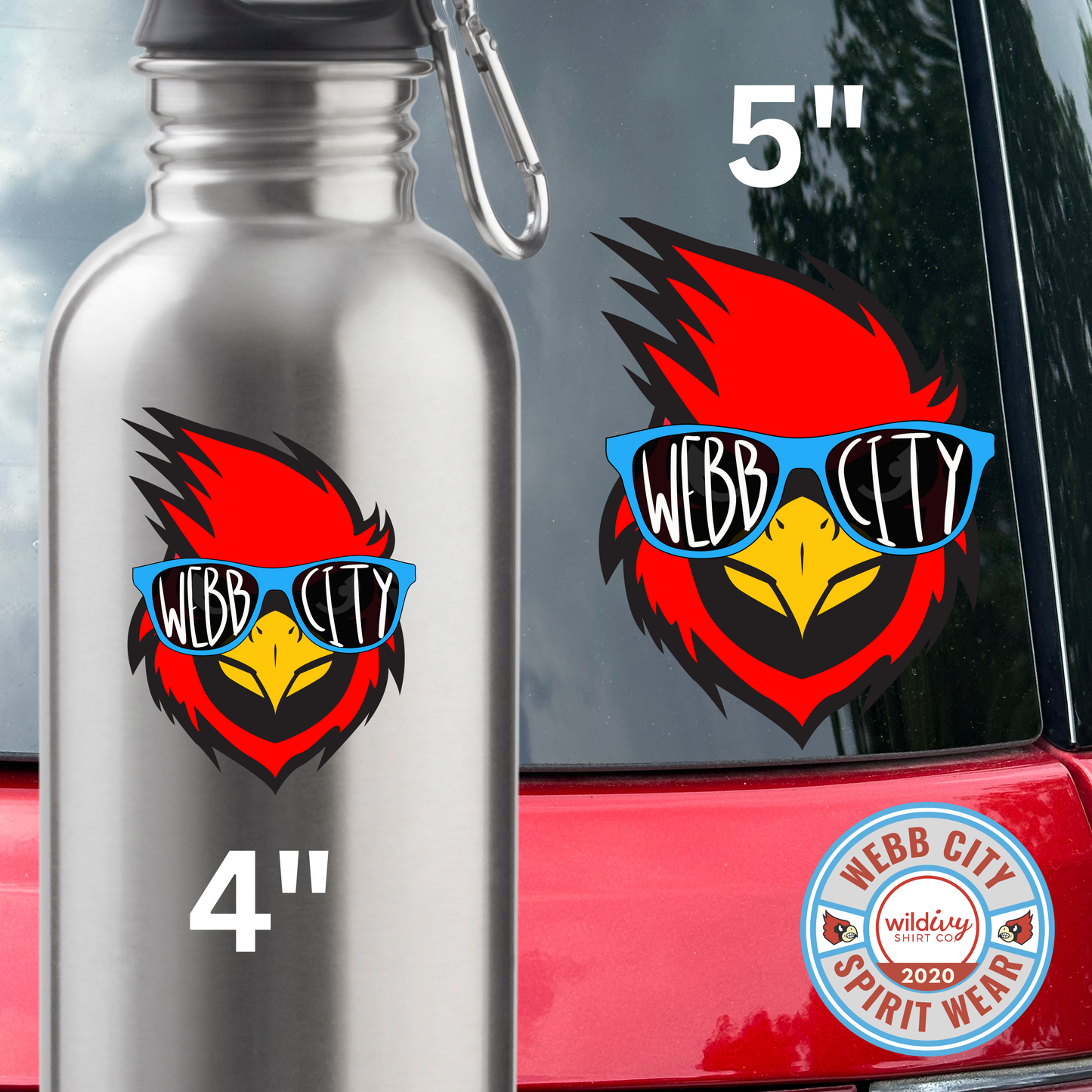 Permanent Decal: Sunglasses Cardinal 5"