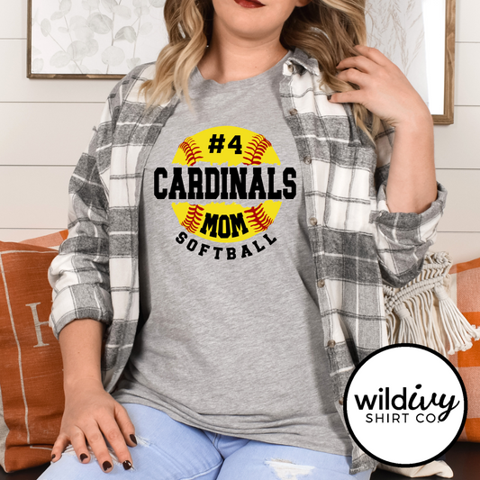 CUSTOM NUMBER Cardinals Mom Softball