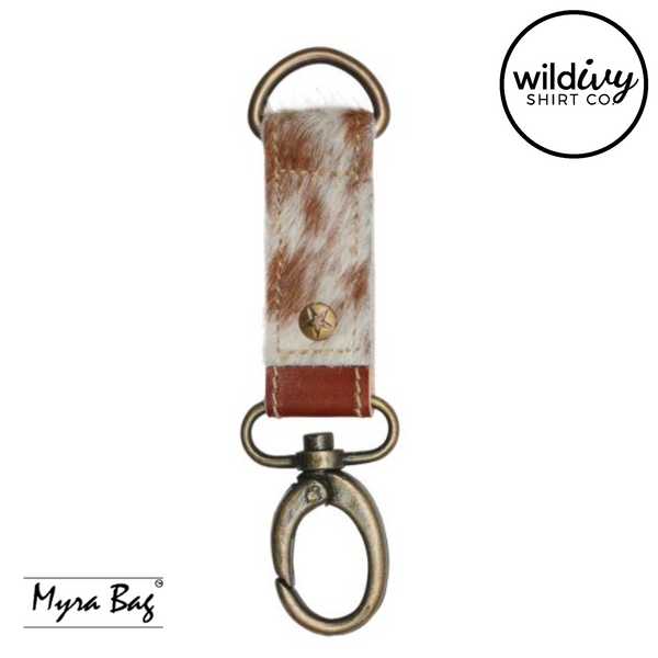 MYRA BAG: Brown & White Key Fob