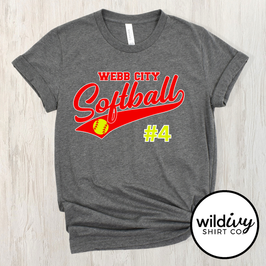 CUSTOM NUMBER Webb City Softball -Red/Yellow