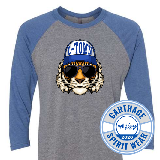 Carthage C-Town Tiger Next Level Unisex Tri-Blend Raglan