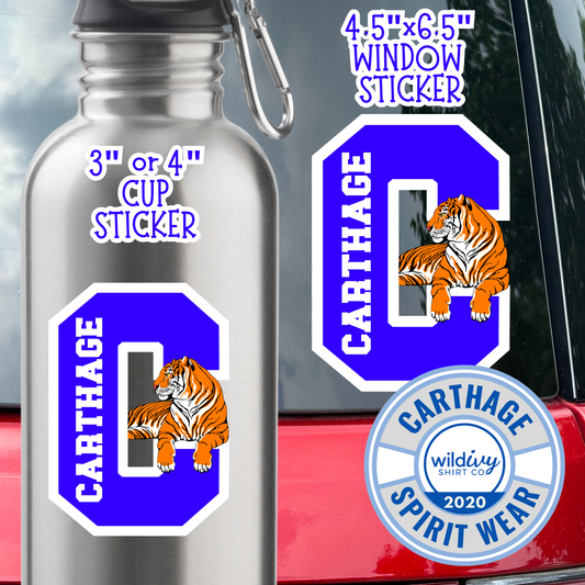 Carthage Tiger Permanent UV Cup & Window Decals - THREE SIZES